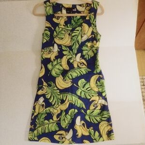 Love Moschino Blue and Green Banana Print Mini Dress Size 6